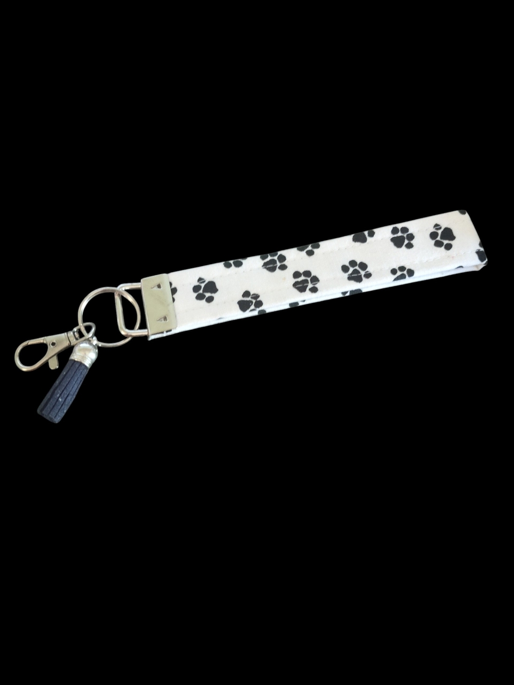 Paw Print Wristlet Keychain - White with Black Paws